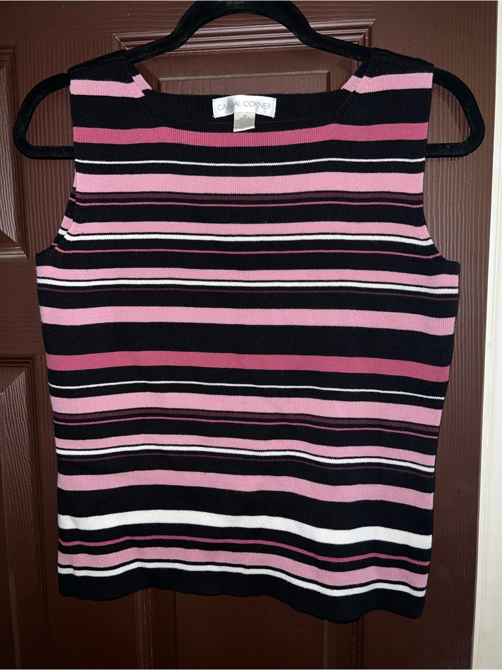 Casual Corner Pink & Black Striped Sleeveless Knit Top